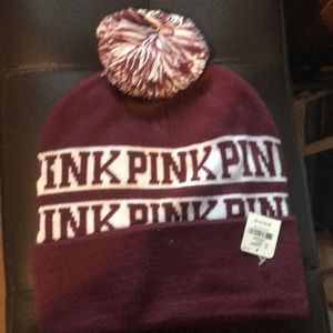 Victoria’s Secret pink maroon beanie brand new 👀